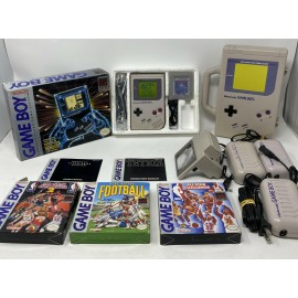 Original Nintendo Game Boy System 1989 DMG-01 Box + Light + Case + 4 Games