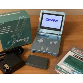 Nintendo GameBoy Advance SP Pearl Blue AGS-101 GBA System Bundle in Box | MINT