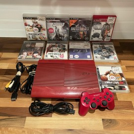 Sony PlayStation 3 PS3 Super Slim Red God Of War Edition Complete 9 Games Bundle