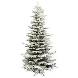 Perfect Holiday 7.5-Foot Pre-Lit Slim Flocked Artificial Christmas Tree- LED
