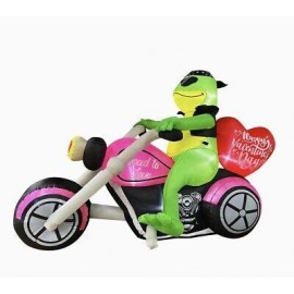 7FT Valentine’s Day Frog On A Cycle & Hearts Air Blown Inflatable Yard Decor