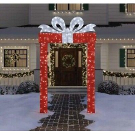 Dazzling 8.5' Giant Christmas Gift Box ARCHWAY LED Present with Bow Yard Decor