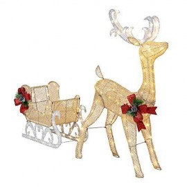 Christmas Lighted Reindeer and Sleigh Decor,Outdoor Yard Decoration Set w/ 20...