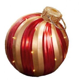 Oversized 19inch Red/Gold Swirl Holiday Ornament with LED Lights