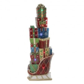 60 in. LED Lighted Commercial Grade Sleigh Stacked with Presents Fiberglass C...