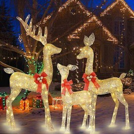 3pc LED Lighted Christmas Deer Family Indoor Outdoor Yard Decoration All Weather