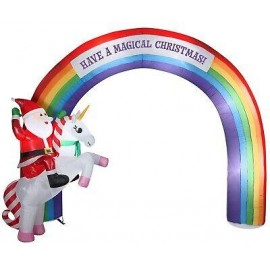 Airblown 7.5FT PreLit LED Mixed Media Unicorn Rainbow Arch Christmas Inflatable