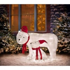 Polar Bear and Cub Outdoor Christmas Lighted Yard Display Set 2 Piece White LEDs