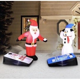 Holiday Time 5’ Santa & Snowman Playing Cornhole Light Up Christmas Inflatables