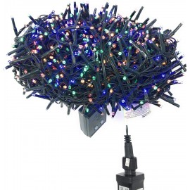 Lumineo 1000 LED Multi-Colored Christmas Compact Lights Set, Green Wire 74 Feet