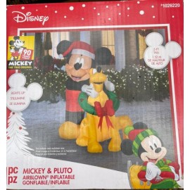 Gemmy Disney 90th Christmas 5 FT Mickey Mouse & Pluto Light up Inflatable