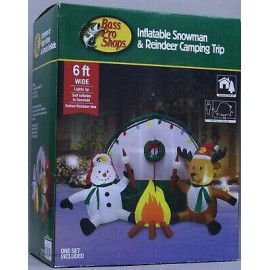 Christmas Bass Pro Shops 6 ft Snowman and Reindeer Camping Trip Inflatable NIB