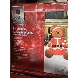 NEW Gemmy Christmas 9’ Giant Teddy Bear Santa Lighted Inflatable Airblown Blowup