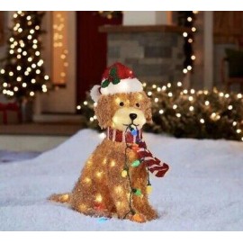 Christmas Goldendoodle Dog 27”  LED Tinsel Holiday Living Doodle