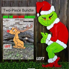 GRINCH Stealing the CHRISTMAS Lights Max the Red Nose Reindeer Yard Art Decor L