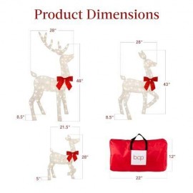4ft 3-Piece Lighted Christmas Deer Family Set, Large Outdoor Yard Reindeer Ho...