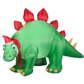 9.5' Gemmy Airblown Inflatable Christmas Stegosaurus Wearing Santa Hat