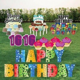 Birthday Yard Sign Bundle, Teen Birthday Yard Cards, 55 Pieces, Includes Stakes
