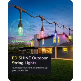EDISHINE 96FT Outdoor Smart String Lights, Patio Lights 36 RGB LED Bulbs