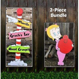 WHOVILLE Sign Pole CINDY Lou Who Smiling R Grinch Inspired CHRISTMAS Yard Art