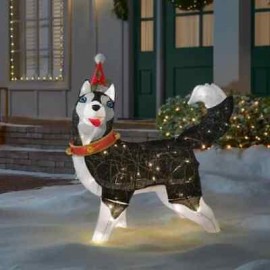 Home accents Christmas 2.5 ft Warm White LED Husky with Hat Yard Decoration
