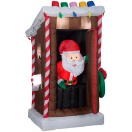 Gemmy Animated Christmas Airblown Inflatable Santa's Outhouse 6 ft Tall Multi