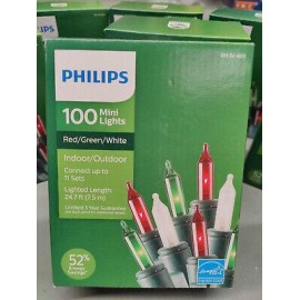 12 NEW Boxes Philips 100 Mini Red Green White Christmas Lights 24.7’ Long