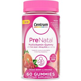 Centrum Prenatal Multivitamin Gummies with DHA and Folic Acid, Mixed Berry and Orange Flavors
