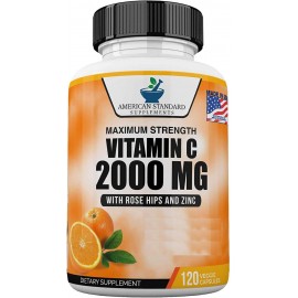 American Standard Supplements Vitamin C 2000mg, Zinc 40mg, and Rose HIPS 50mg Per Serving