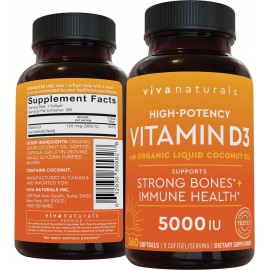 Viva Naturals D3 Vitamin 5000 IU Softgels  - High Potency Vitamin D Supplements